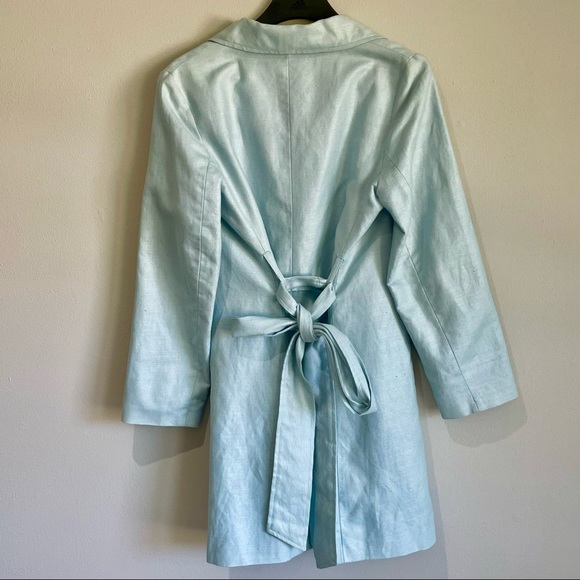 Molly B Coastal Blue Preppy Belted Trench Coat Jacket - Size 8 - Picture 4 of 10